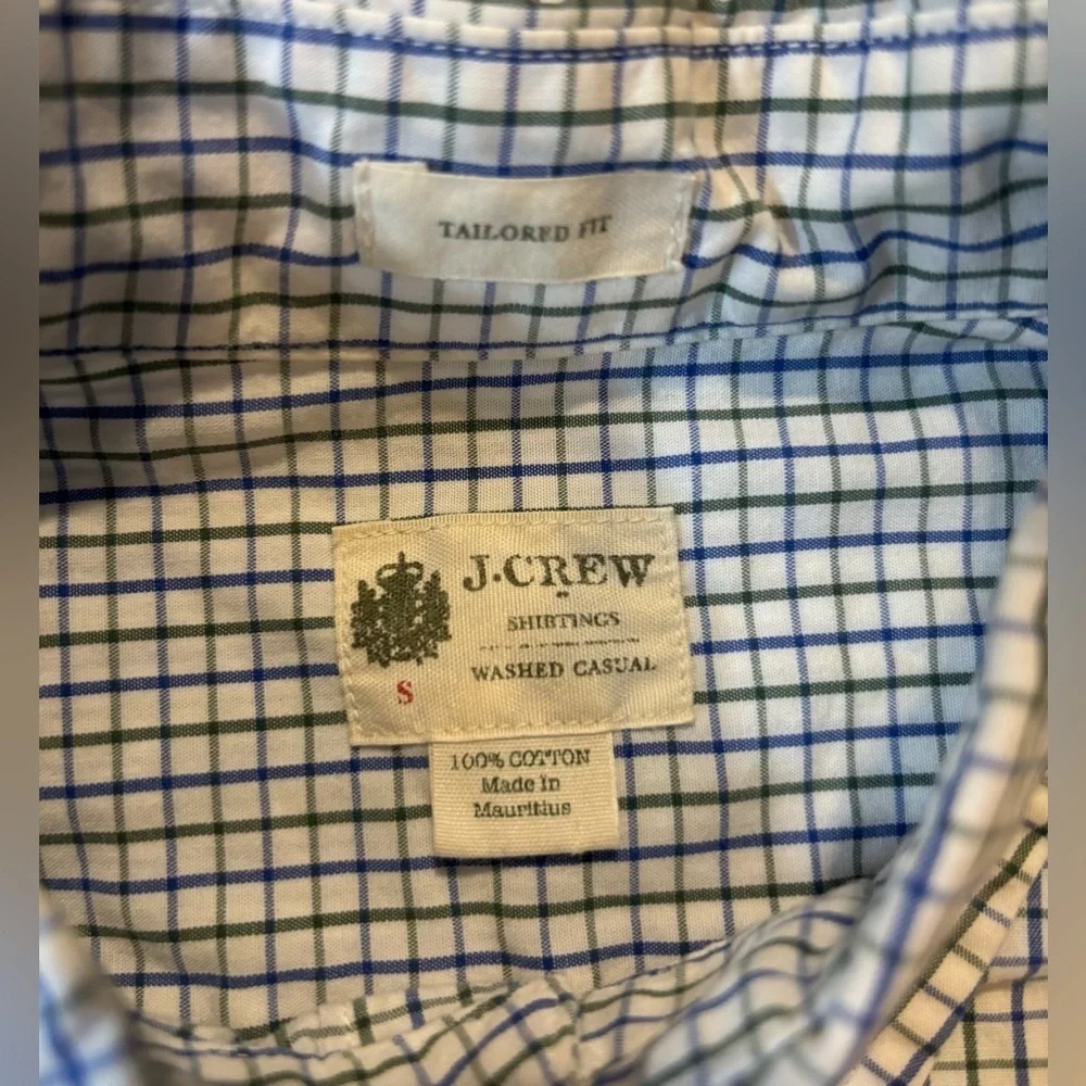 J. Crew Men’s Size Small White/Blue/Green Washed Casual Tailored Fit Button Down